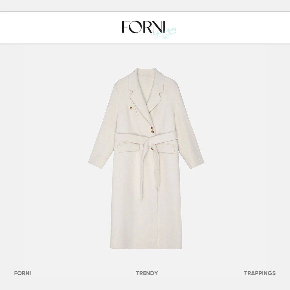 FORNI 零负担大衣 绵羊毛气质腰带大衣轻奢百搭时尚宽松中长款