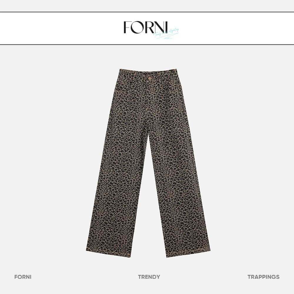 FORNI 未定义者  复古豹纹长裤直筒时尚休闲女士设计师