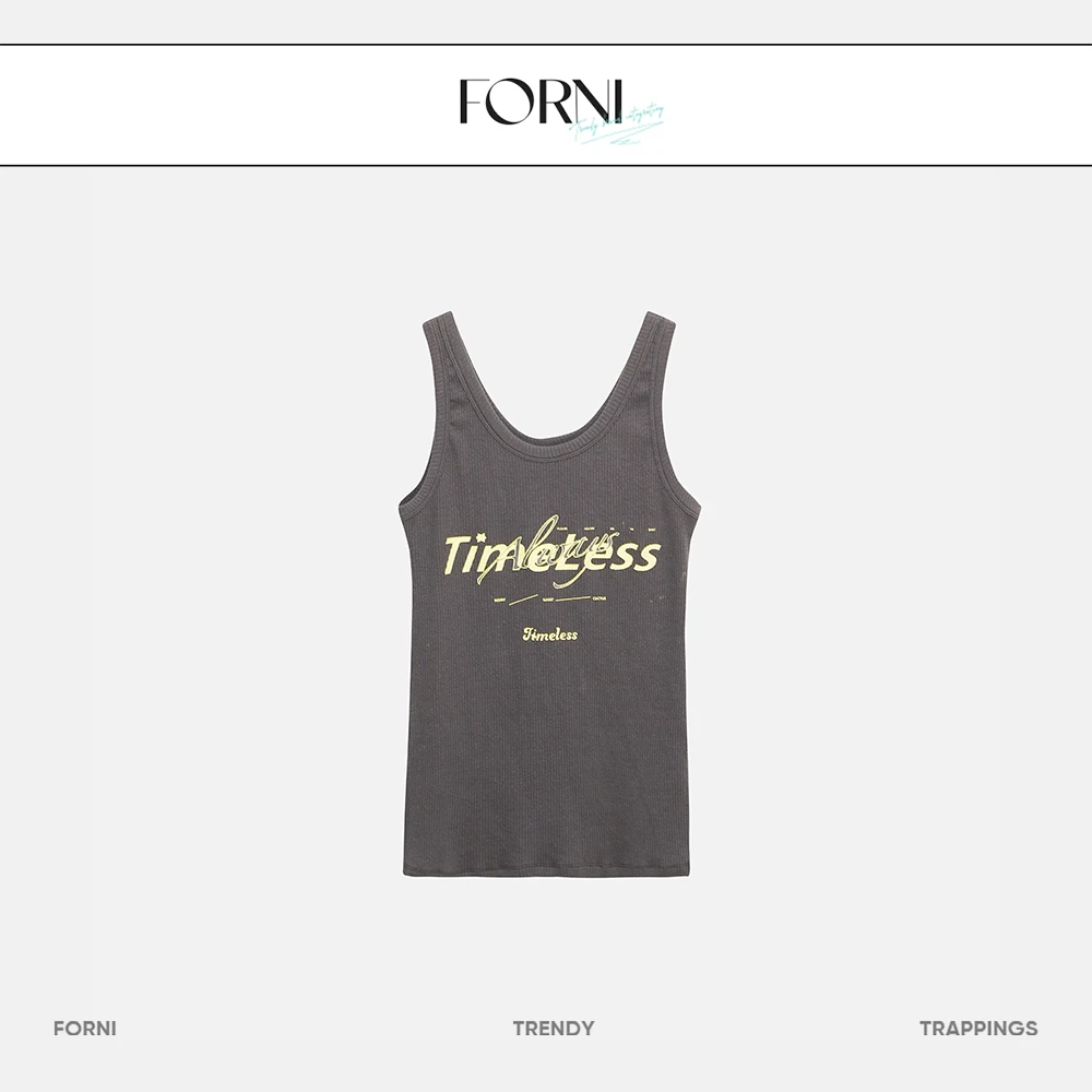 FORNI  天鹅颈背心  字母螺纹背心显瘦百搭打底修身无袖