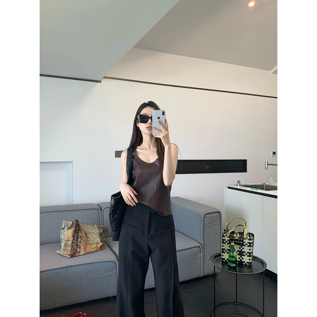 FORNI x YOYO 普诺皮亚 气质皮质背心舒适百搭复古休闲无袖女背心