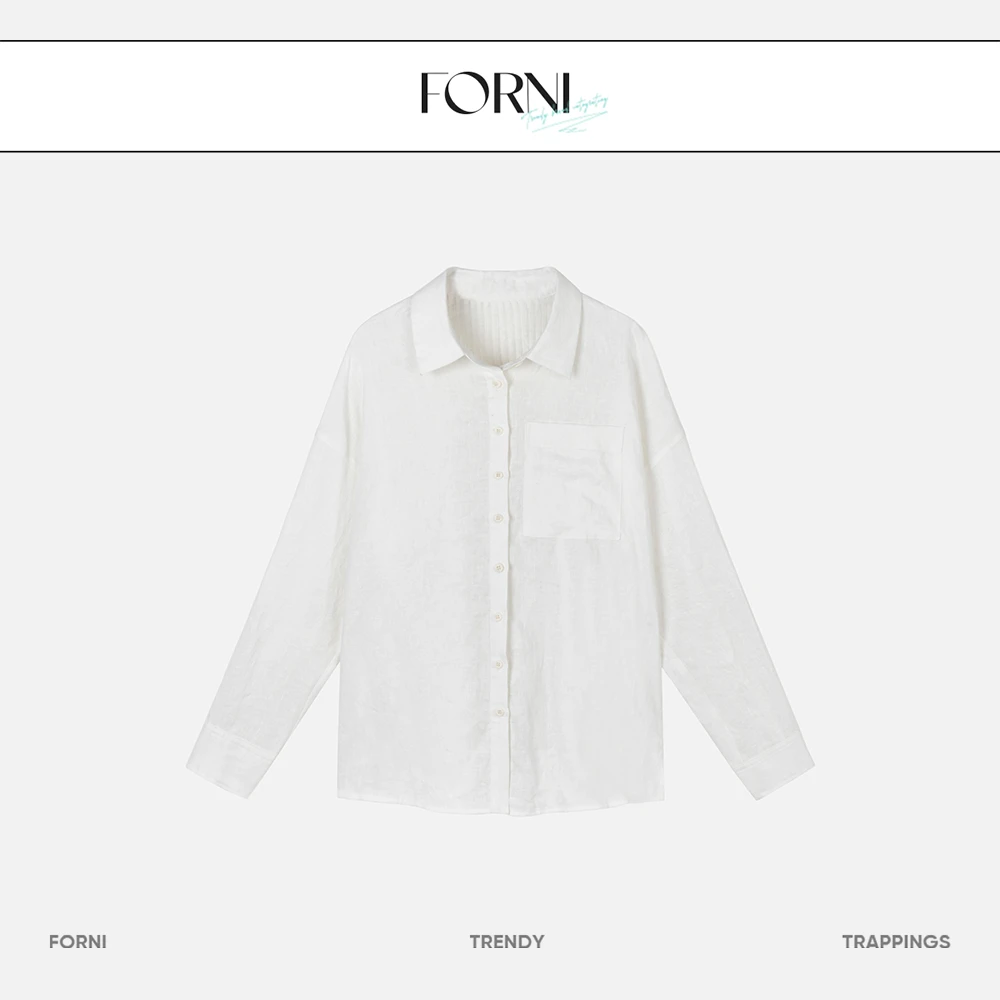 FORNI 复兴爱意 100%亚麻中性纯色衬衫气质长袖休闲时尚