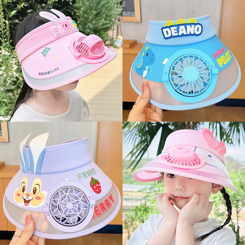 风扇帽子儿童防晒帽宝宝夏季大檐空顶遮阳男孩女童带电风扇太阳帽