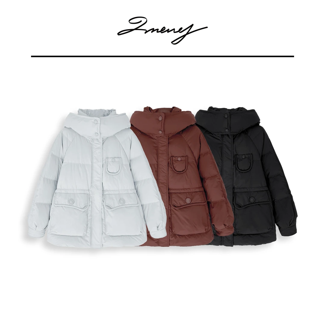 LMENY口袋贴贴~中长款连帽羽绒白鸭绒保暖羽绒服24DY027