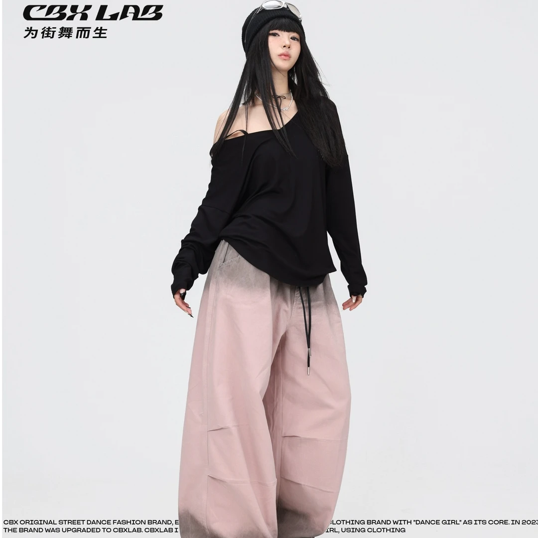 CBXLAB街舞潮牌粉色渐变水洗牛仔裤套装跳舞休闲裤嘻哈运动【达人】