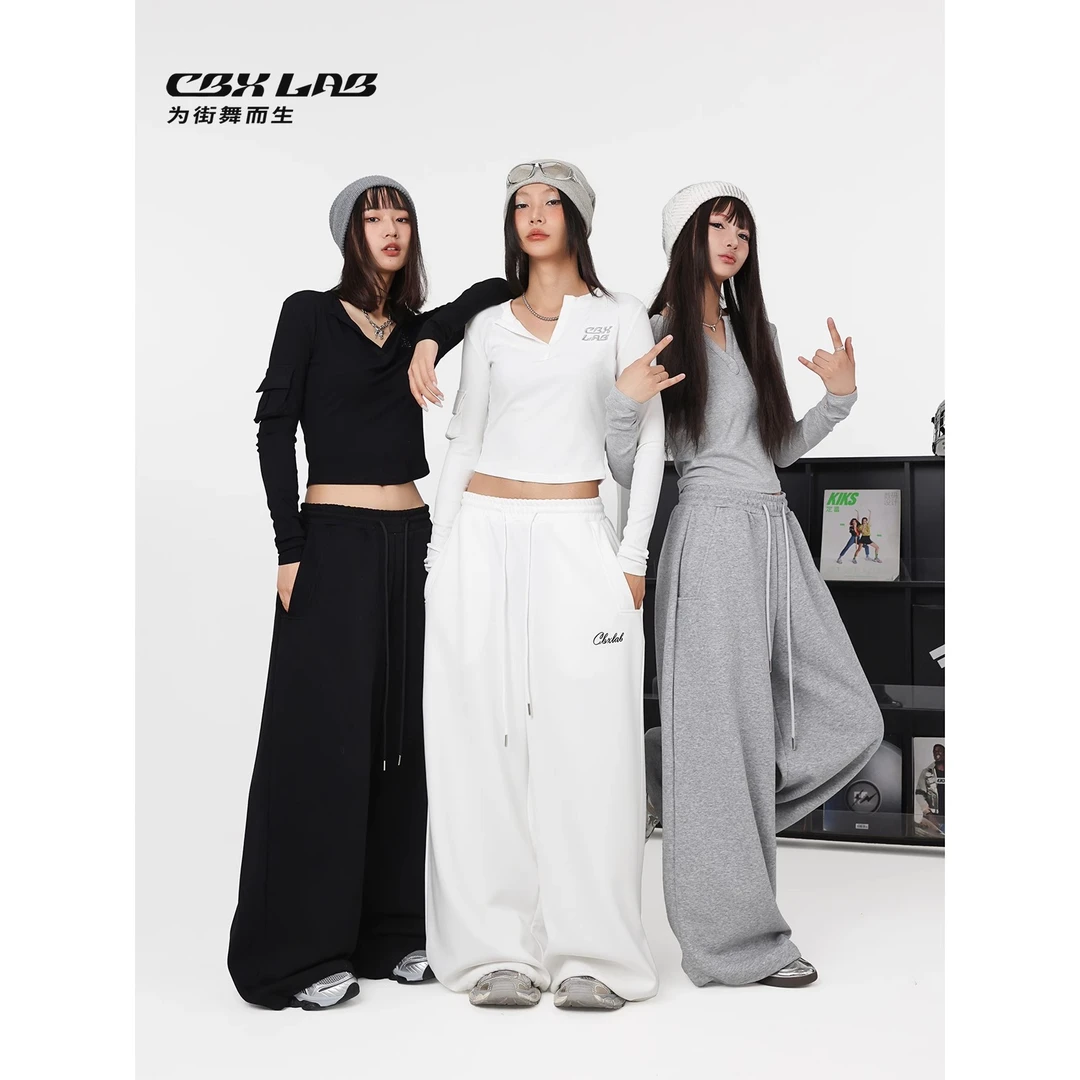 CBXLAB街舞潮牌"A版长腿裤"黑色秋kpop辣妹亲肤嘻哈美式休闲裤