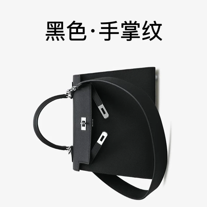 黑色【手掌纹】牛皮真皮单肩斜挎秋冬轻奢手提包百搭女