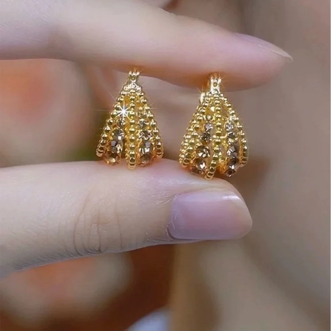 铜合金耳饰 港风-时尚满钻半圆耳扣款气质百搭耳环精致洋气