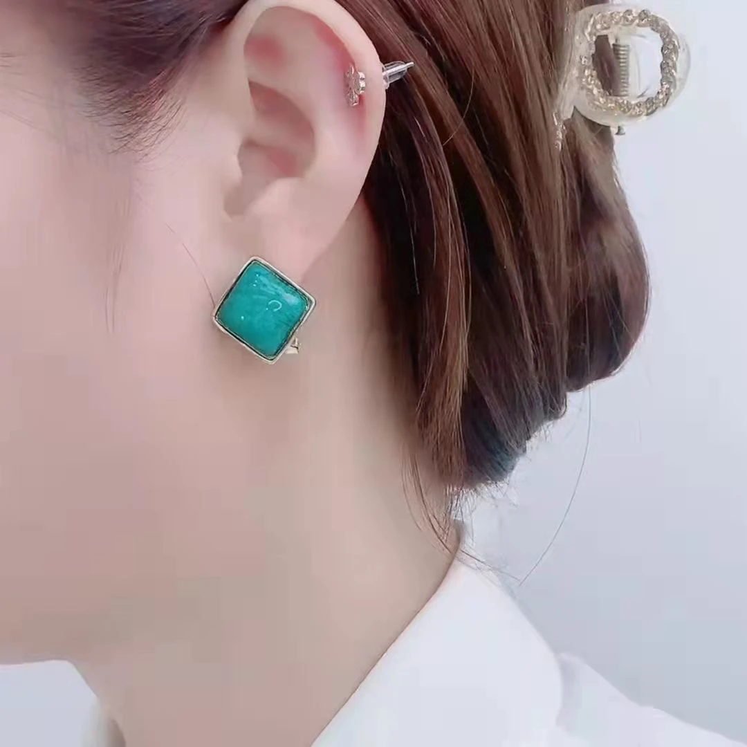 925银针耳环 几何方形独特冰山爆裂纹耳钉耳扣防丢设计7号