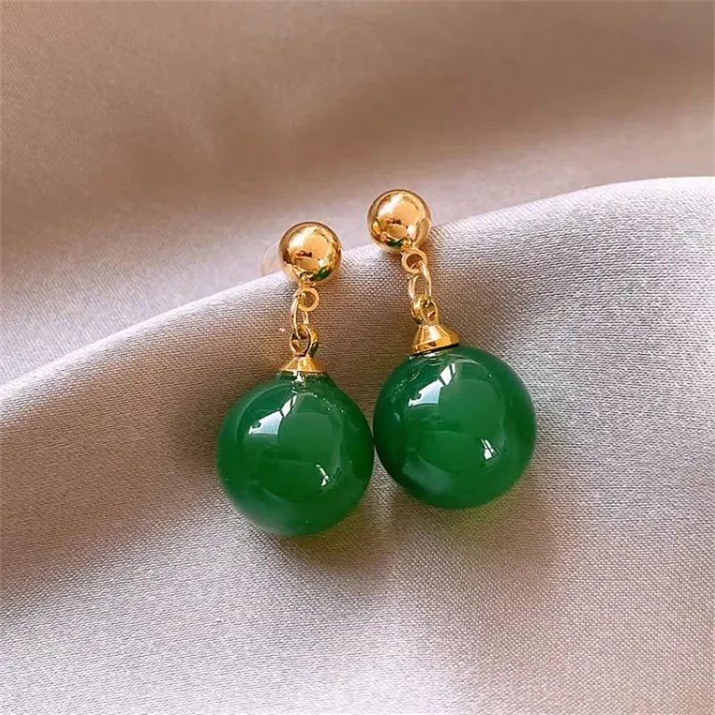 铜合金合成锆石耳饰 绿色珠珠中国风小吊坠东方女人的优雅耳环155