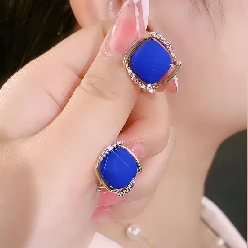 925银针耳环- 心有所属-蓝色时尚百搭气质耳钉56号