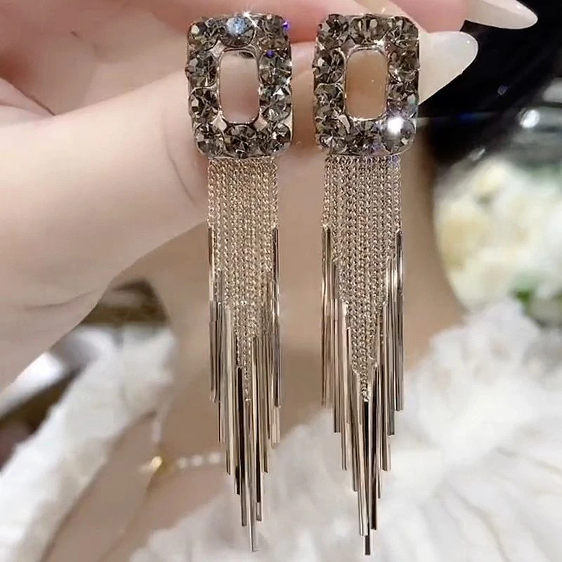 铜合金合成锆石耳饰 925银针高端定制大气长款重工华丽流苏105号