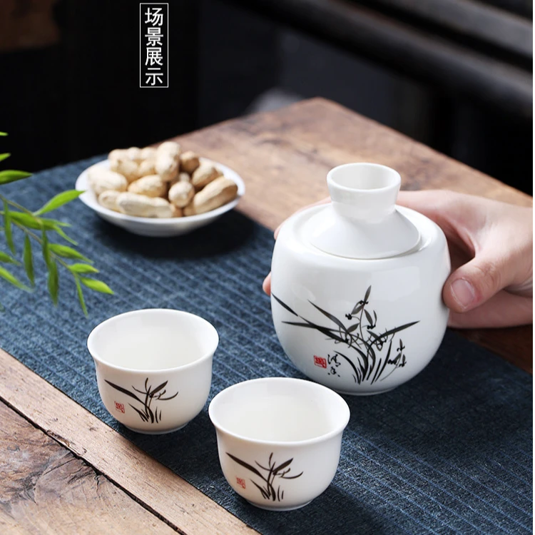 中式白酒酒具家用温酒器黄酒酒壶陶瓷日式清酒烫酒壶白瓷清酒杯