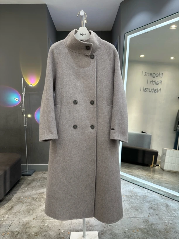 专柜2024冬款柔绒白中长款大衣1FA170211