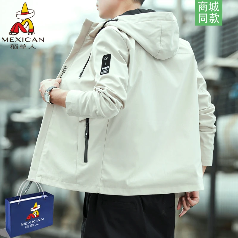 Mexican/稻草人夹克男士休闲秋冬连帽潮流加绒外套宽松百搭褂子