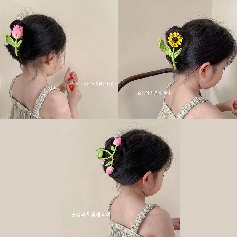 ins仙气郁金香儿童抓夹后脑勺发夹夏季鲨鱼夹大号高级感发饰女童