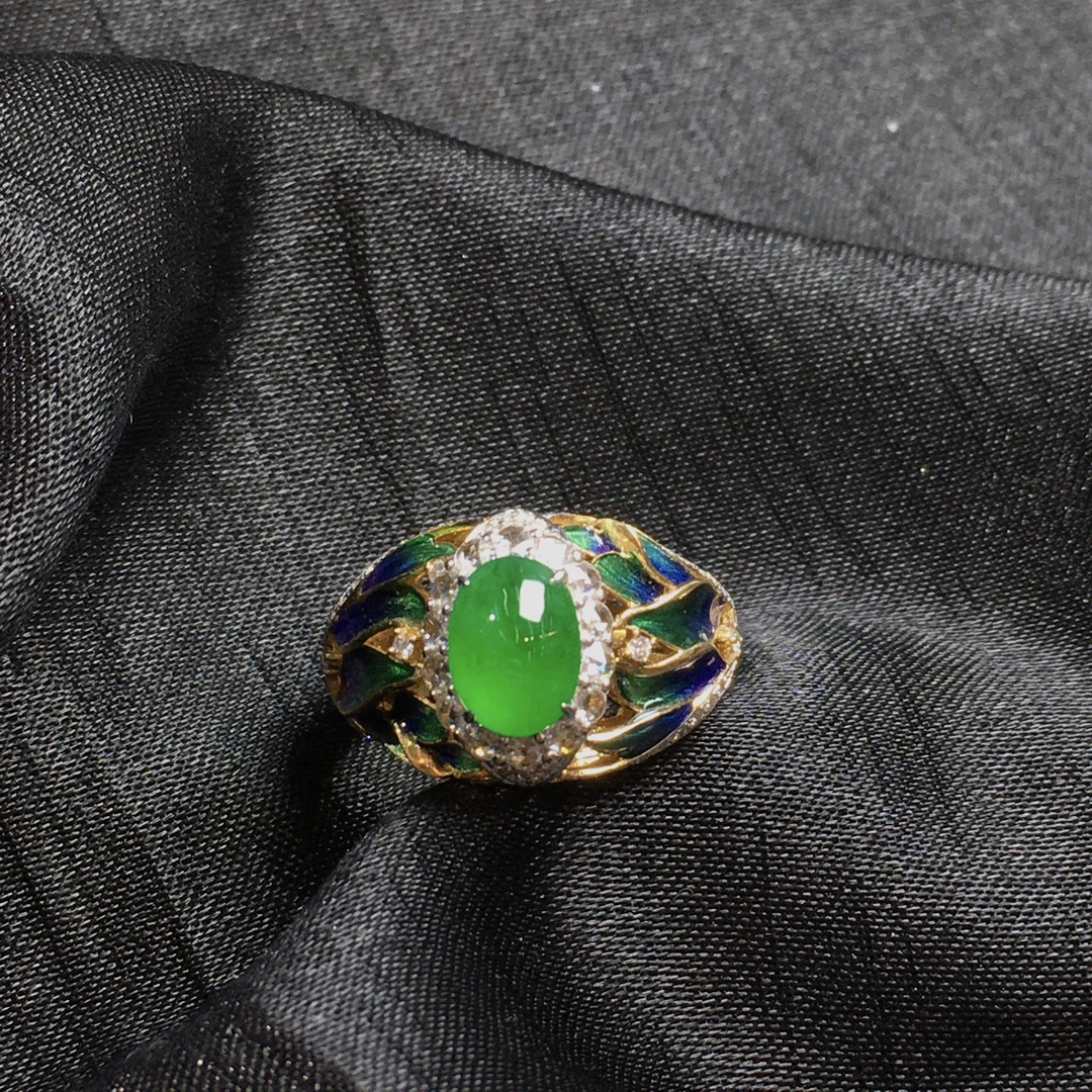 缅甸天然A货翡翠戒指轻奢气质时尚绿色复古古风镶嵌精美满钻满绿