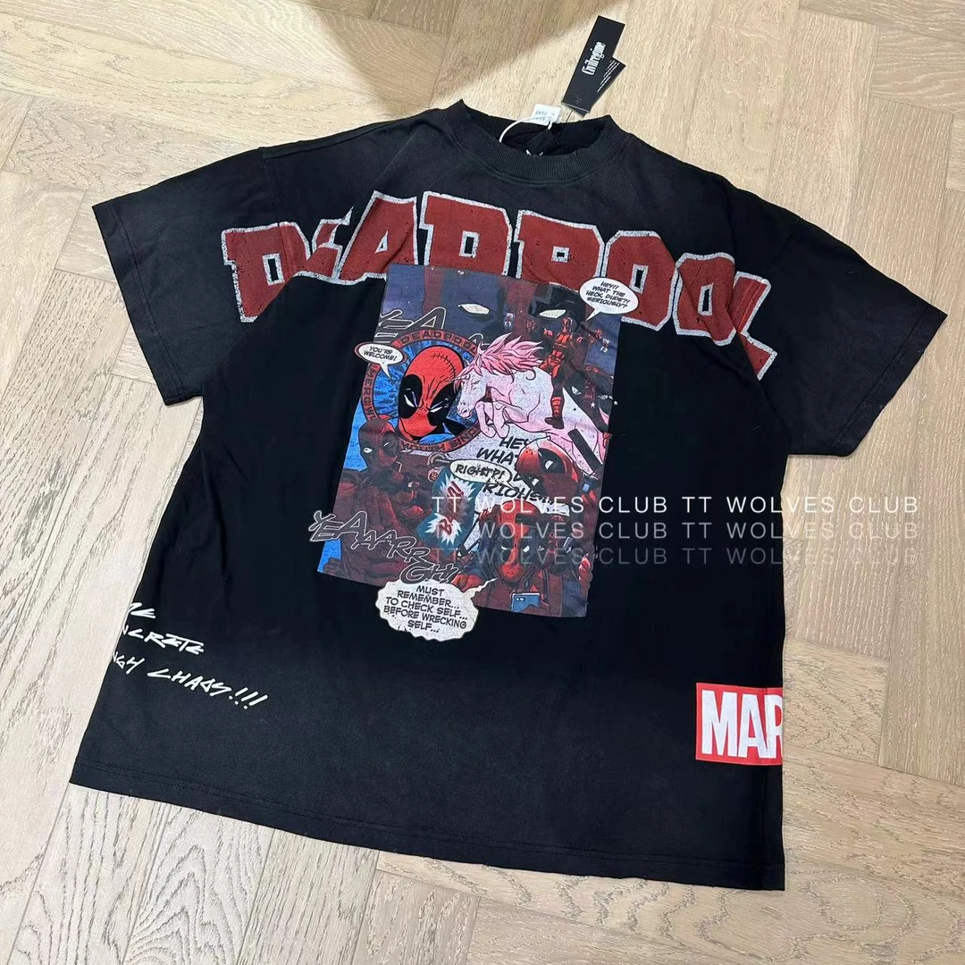 超高难度!TTWOLVES限定CIVIL死侍独角兽水洗做旧健身运动短袖D425