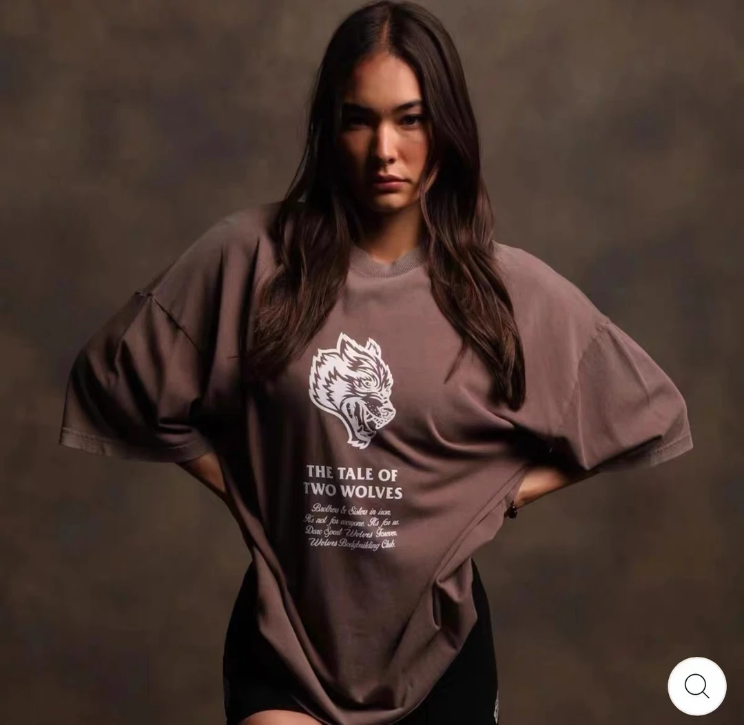 TT WOLVES CLUB狼头美式纯棉复古做旧休闲宽松短袖情侣运动百搭