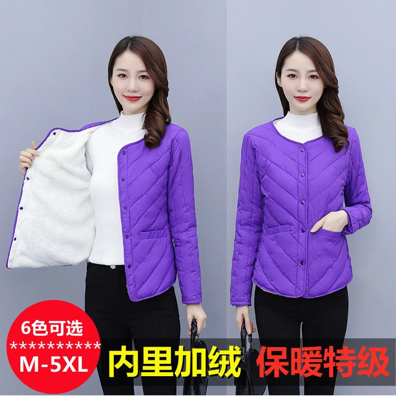 棉服女内胆短款2023新款秋冬季加绒棉衣大码内穿显瘦保暖棉袄外套