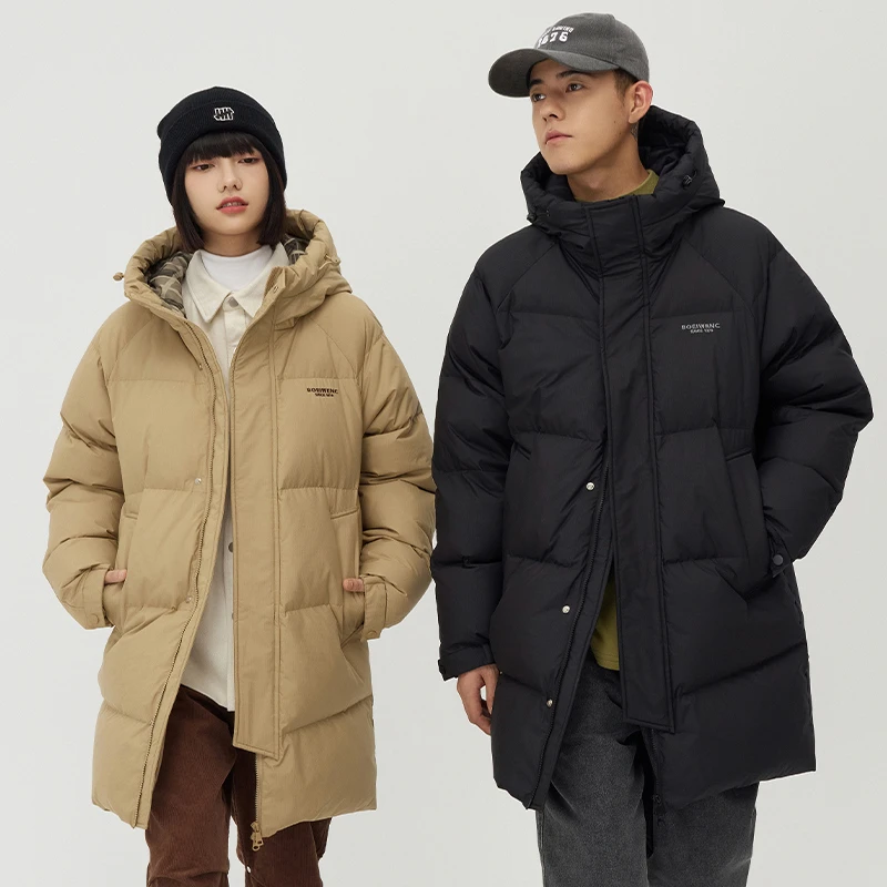 冬季中长款男士羽绒服潮流宽松连帽加厚保暖情侣休闲时尚上衣外套
