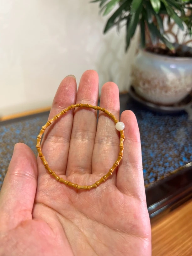 祥逸趣物 橄榄核竹节缀白天然石手串 情侣款 闺蜜款