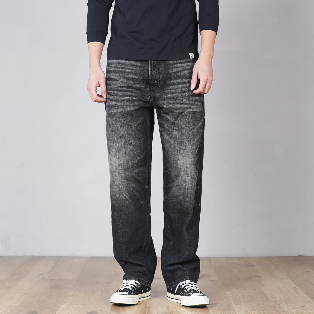 SEVENTH/第七路【宽松直筒】赤耳丹宁黑灰无弹牛仔裤子男复古休闲