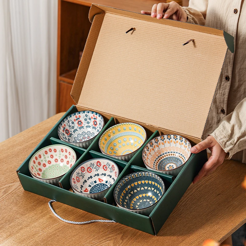 民族风6碗礼盒装高颜值餐具陶瓷釉下彩家用吃饭碗米饭碗吃饭碗