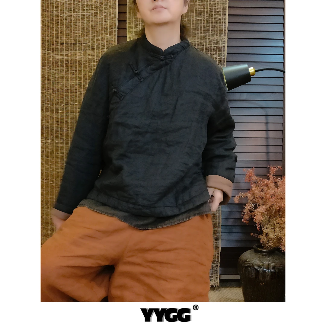 YYGG【苎麻夹棉盘扣奶奶款袄子】秋冬新款加厚夹棉苎麻奶奶上衣1098
