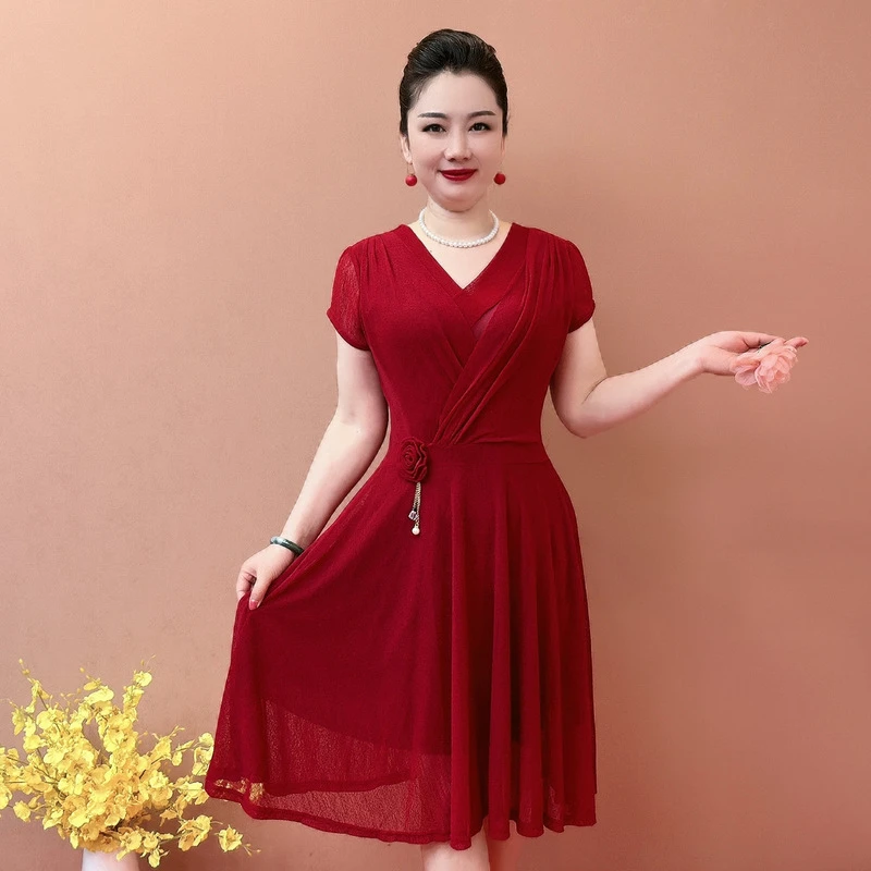 2024夏季名媛遮肚子收腰洋气连衣裙爆款休闲时尚减龄中长款裙子