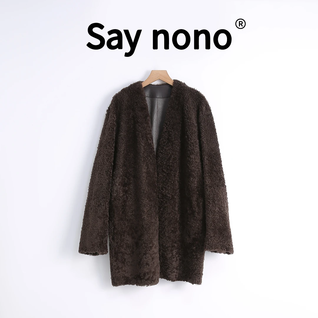 懒猫nono│Saynono 傲骨权力＿V领拉贡皮毛一体外套 /LQH24521