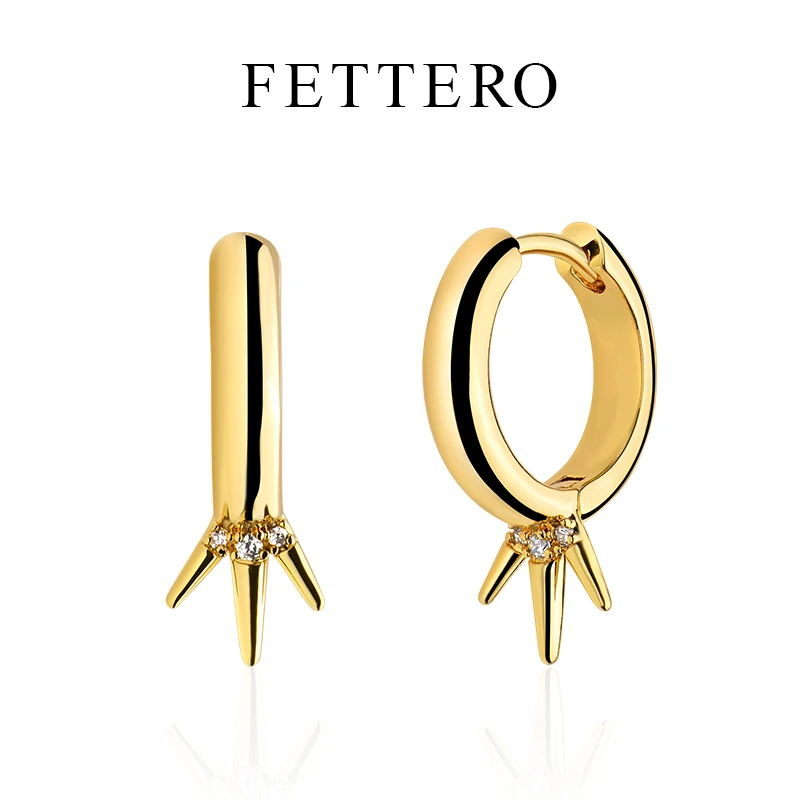 fettero 铜合金耳饰 【金色3钻3刺尖耳环】时尚气质个性欧美小众
