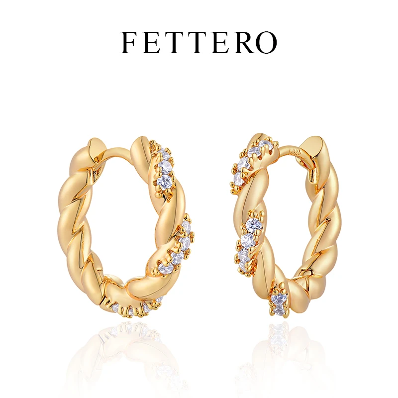 fettero 铜合金耳饰 【金色拧3钻耳环】气质时尚欧美简约