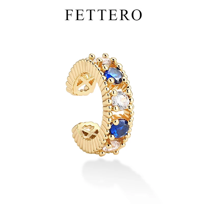 fettero 铜合金耳饰 【单只蓝白钻镂空耳夹】高定设计轻奢耳骨夹