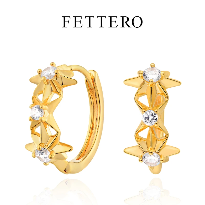 fettero 铜合金耳饰 【金色3颗光芒星耳环】气质时尚精致镶嵌