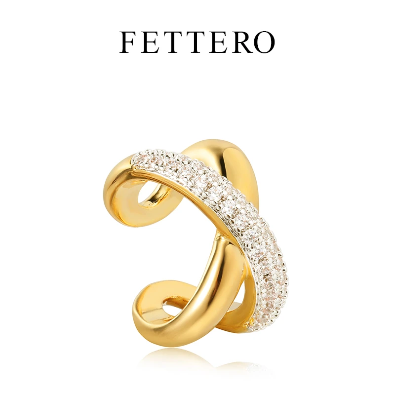 fettero 铜合金耳饰 【双色单个X线耳夹】气质时尚小众单只简约