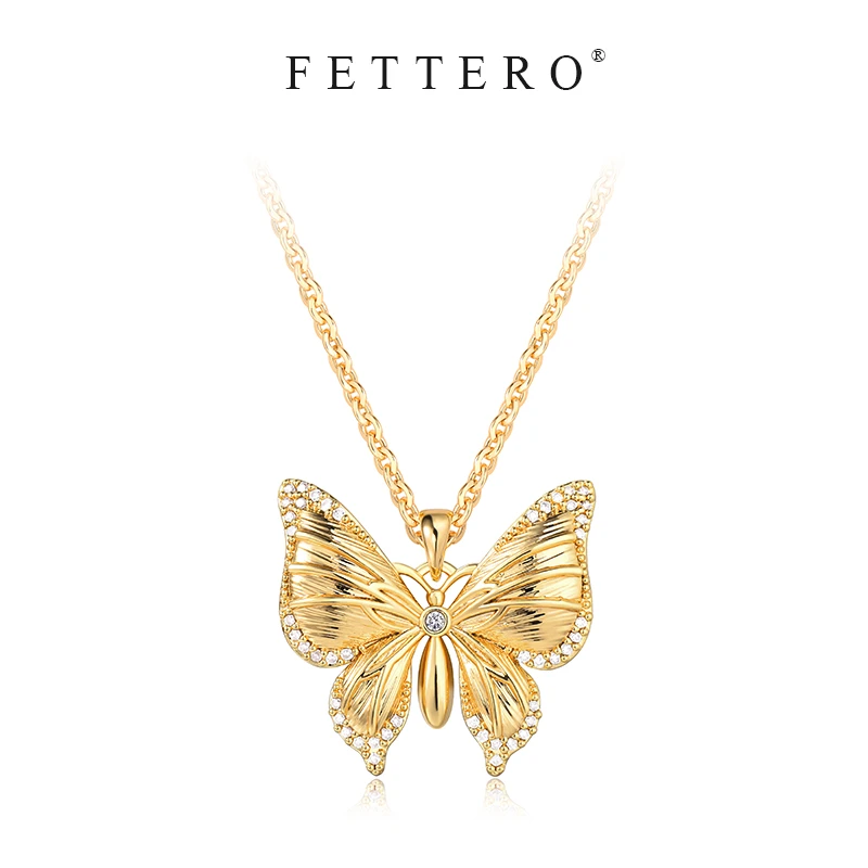 fettero 铜合金项链 【金色枯叶蝴蝶项链】手工气质百搭坠链
