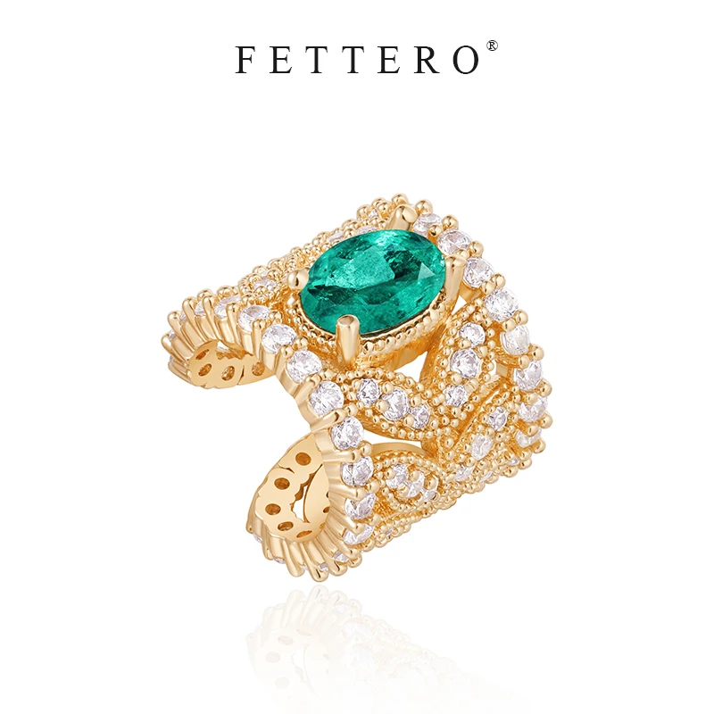 fettero 铜合金耳饰 【金色镂空叶子耳夹】气质轻奢精致镶嵌欧美