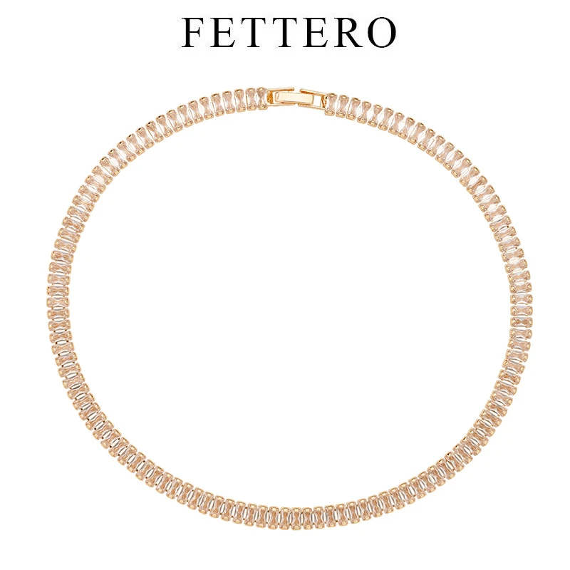 fettero 铜合金项链 【一排T锆颈链锁骨链】气质时尚镶钻轻奢短款