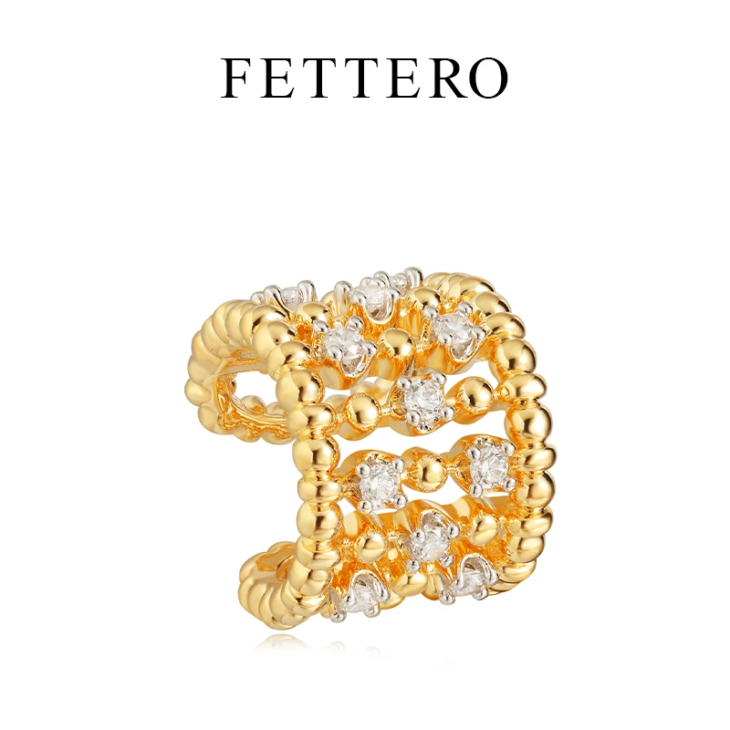 fettero 铜合金耳饰 【双色单个宽面5点锆耳夹】气质时尚小众镶钻