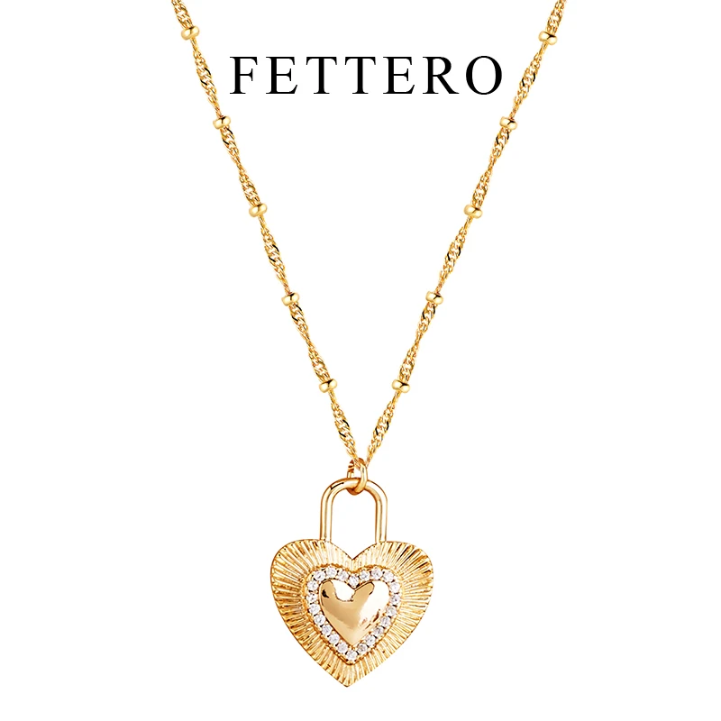fettero 铜合金项链 【重叠切文爱心项链】高定设计小众ins风饰品