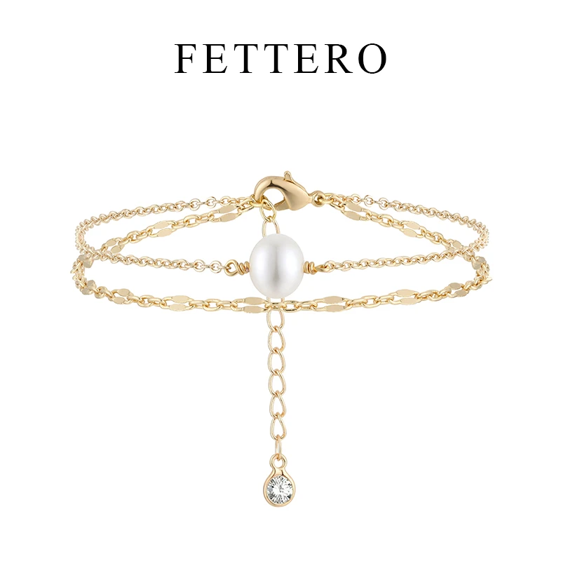 铜合金手链 金色珠子蕾丝链双层手链