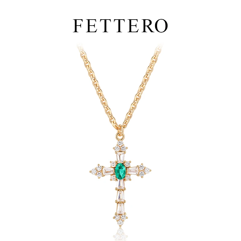 fettero 铜合金项链 【金色T锆十字架项链】轻奢时尚小众欧美镶钻