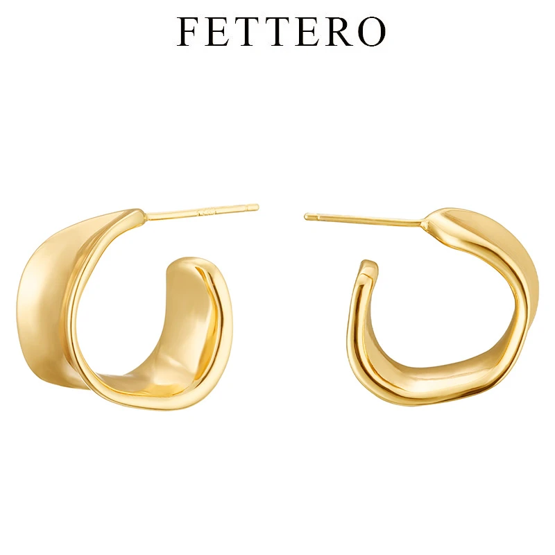 fettero 铜合金耳饰 【金色宽面双线耳钉】小众欧美简约时尚气质