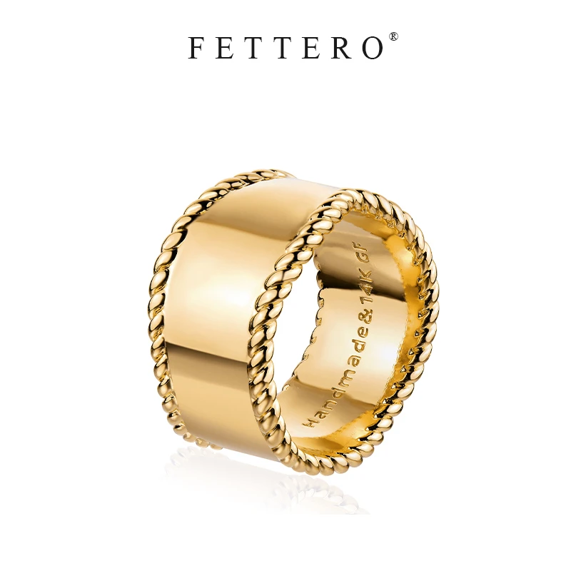 fettero 铜合金戒指 【金色宽面波浪麻绳戒指】设计小众个性指环