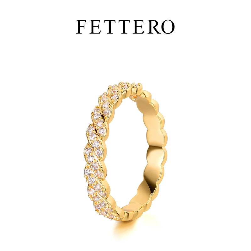 fettero 铜合金戒指 【金色循环半圈柳叶戒指】轻奢欧美百搭镶钻