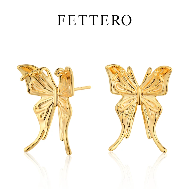 fettero 铜合金耳饰 【金色油画蝴蝶耳钉】法式气质优雅ins精致