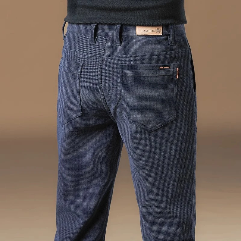 香港秋冬款灯芯绒裤子男款加绒直筒2025新款华夫格条绒休闲长裤男