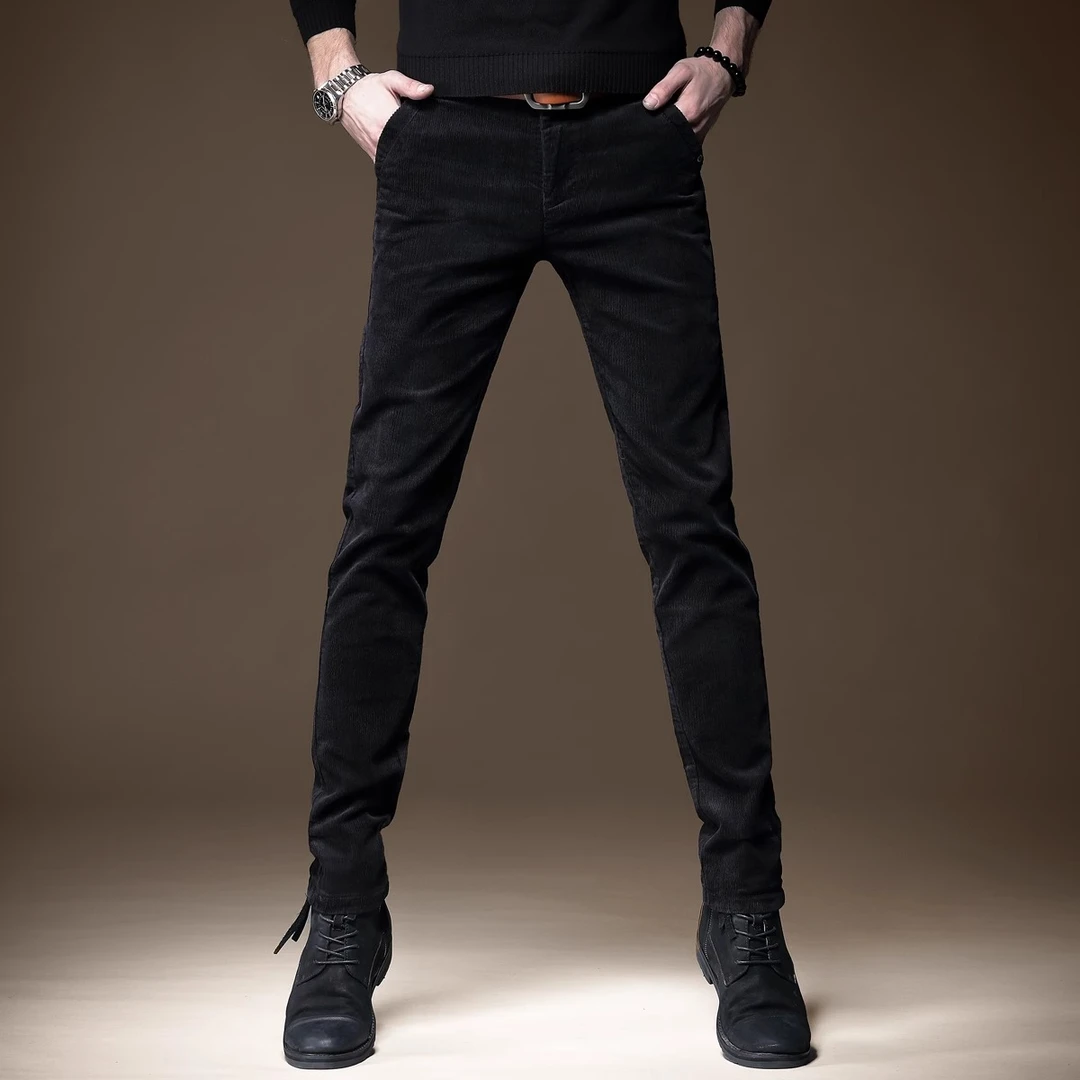 香港高端新款灯芯绒休闲裤男款秋冬季潮牌修身小脚轻商务休闲男裤