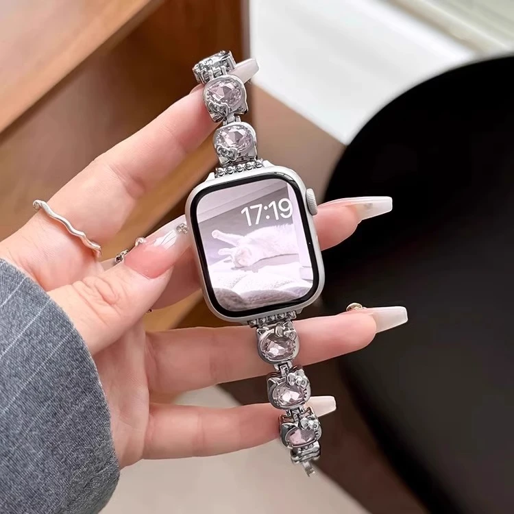 适用华为fit4/3表带kitty猫带钻表链4Pro施华洛爱心钻水晶链fit21