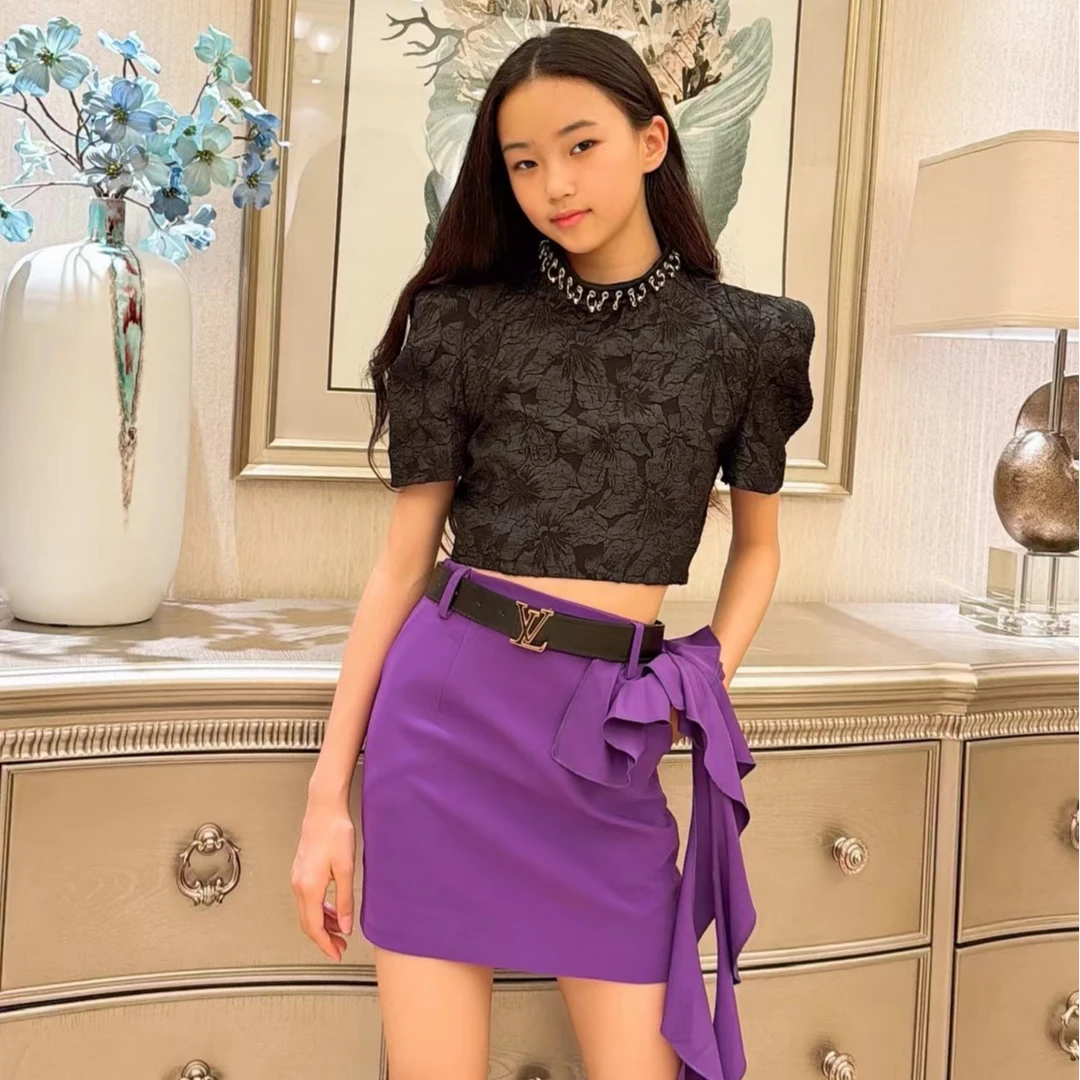 半身裙设计感半身裙显瘦半身裙气质高腰短款夏季时尚儿童模特服装